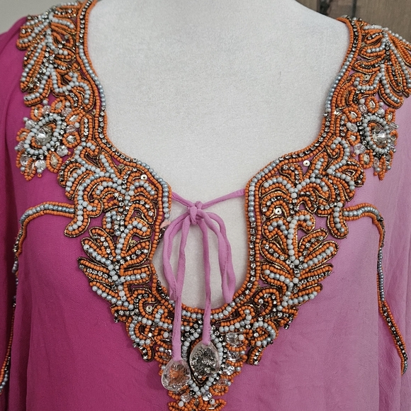 BOSTON PROPER Beaded Ombre Tunic In Pink Multi. Size Small - Picture 2 of 16